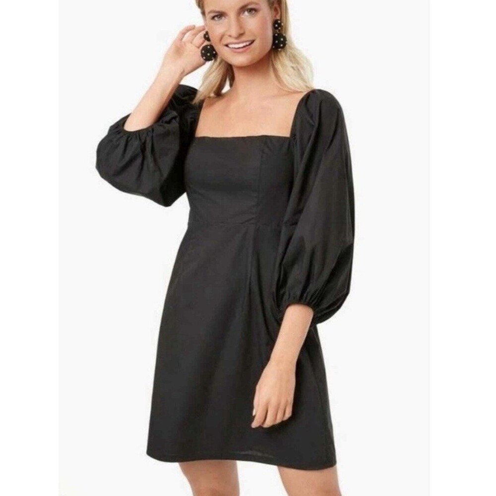 Pomander Place Tuckernuck Square Neck Chloe Mini Dress Black Puff Sleeve Sz XL